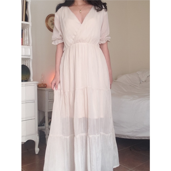 Adored Vintage Boho Champagne Maxi Dress - Picture 2 of 5